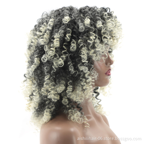 wholesale afro kinky curly wig ombre 613 color synthetic hair wigs for black women